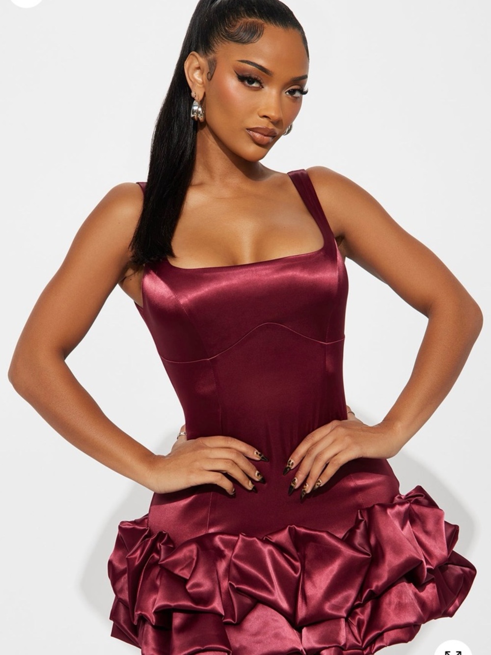 Satin Burgundy Ruffled Mini Dress
